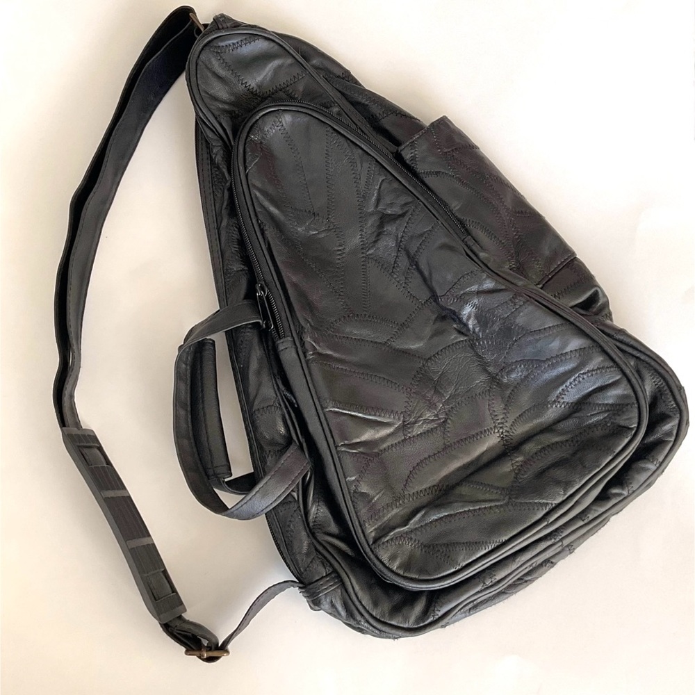 Black Leather Large Sling Bag